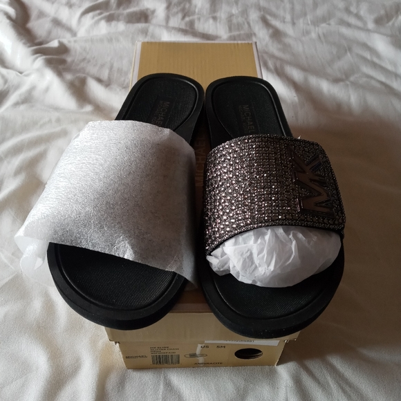 "New" Michael Kors MK Slides Glitter Mesh - Picture 2 of 7